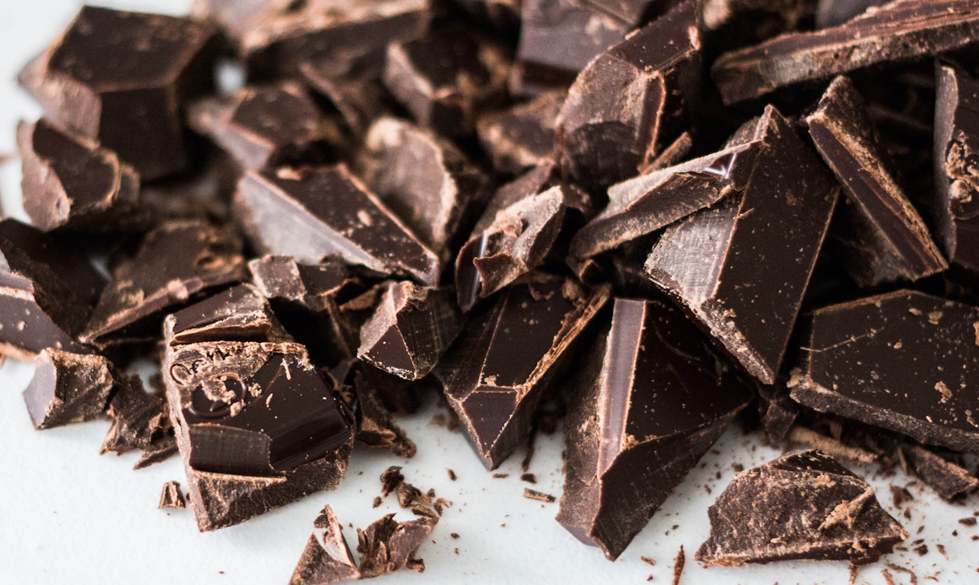 Chunks of dark chocolate made from premium cocoa